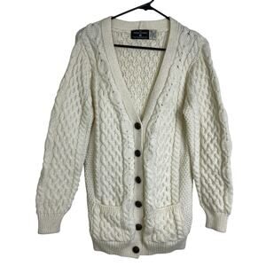The Irish Store Cardigan Sweater Womens Small Cream Merino Wool Button Fisherman